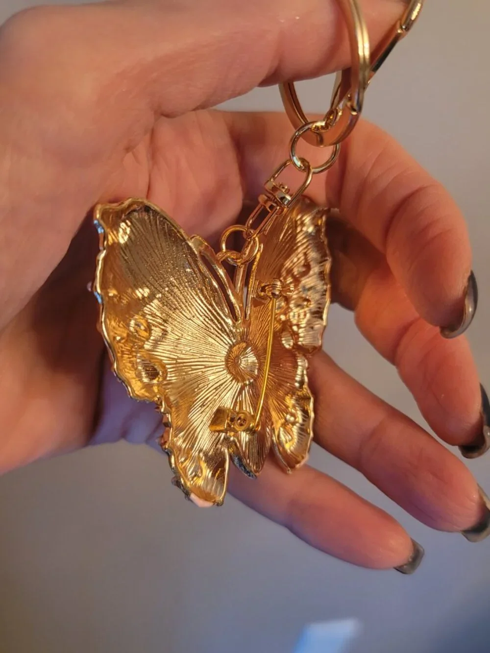 Bling Butterfly Rhinestone Keychain/Charm/Brooch. Brand new. Light Pink.